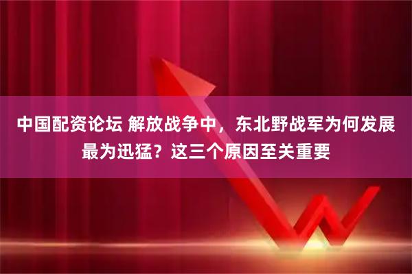 中国配资论坛 解放战争中，东北野战军为何发展最为迅猛？这三个原因至关重要