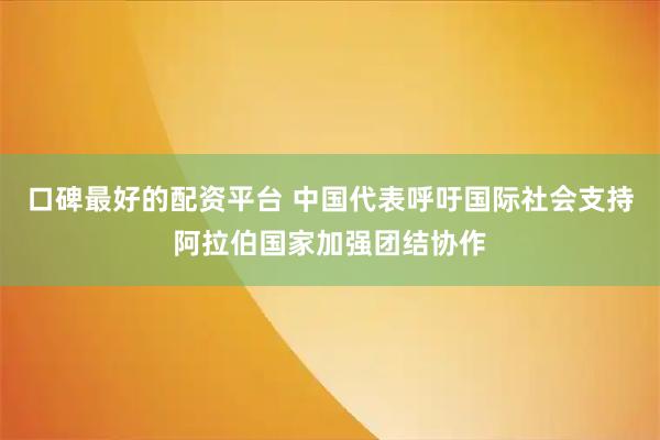 口碑最好的配资平台 中国代表呼吁国际社会支持阿拉伯国家加强团结协作